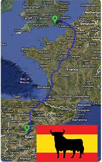 Removals Map from Brighton to Spain